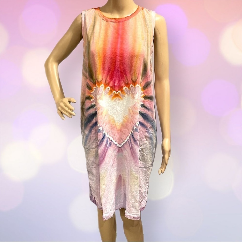 Fabulous tie dye dress sleeveless heart gravity dye in rainbow colors XL
